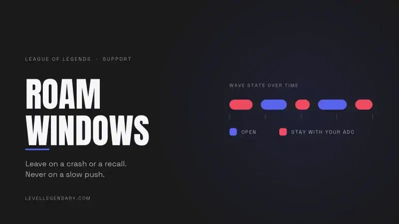 Timeline showing which wave states open a roam window for a support and which ones mean staying with the ADC
